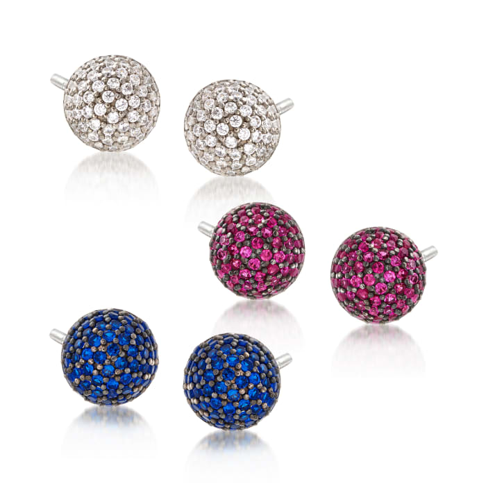 2.10 ct. t.w. CZ Jewelry Set: Three Pairs of Stud Earrings in Sterling Silver