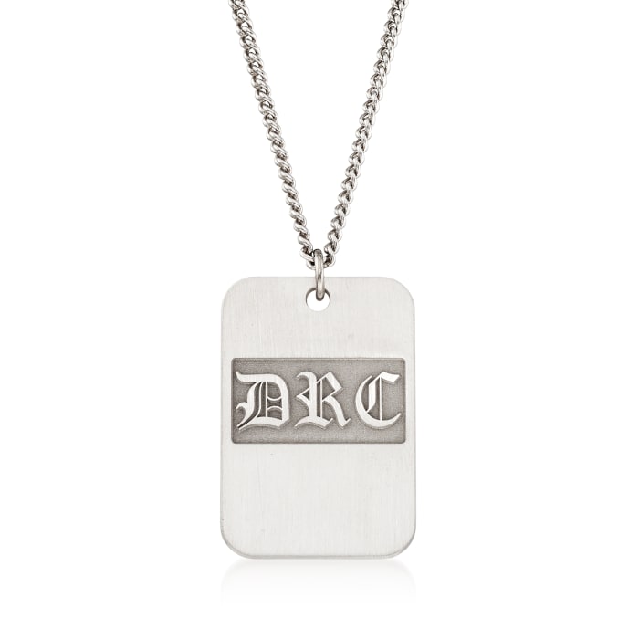 Men's Sterling Silver Personalized Three-Initial Dog Tag Pendant Necklace