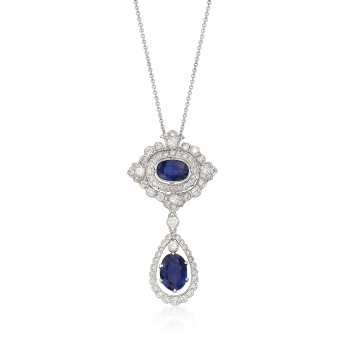 C. 2000 Vintage 4.74 ct. t.w. Sapphire and 1.50 ct. t.w. Diamond Drop Necklace in 18kt White Gold