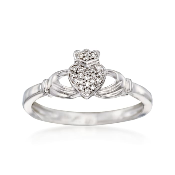 14kt White Gold Claddagh Ring with Diamond Accents