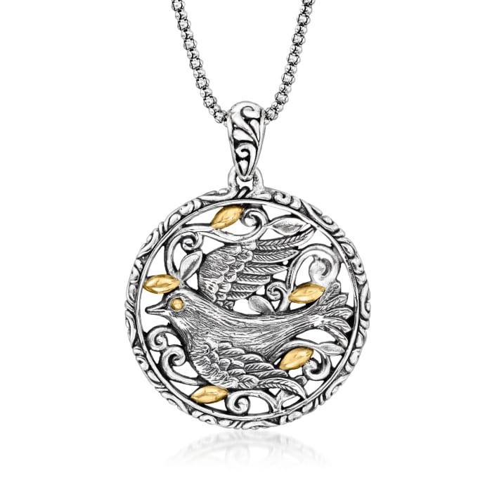 Sterling Silver and 18kt Yellow Gold Bali-Style Dove Pendant Necklace 18-inch