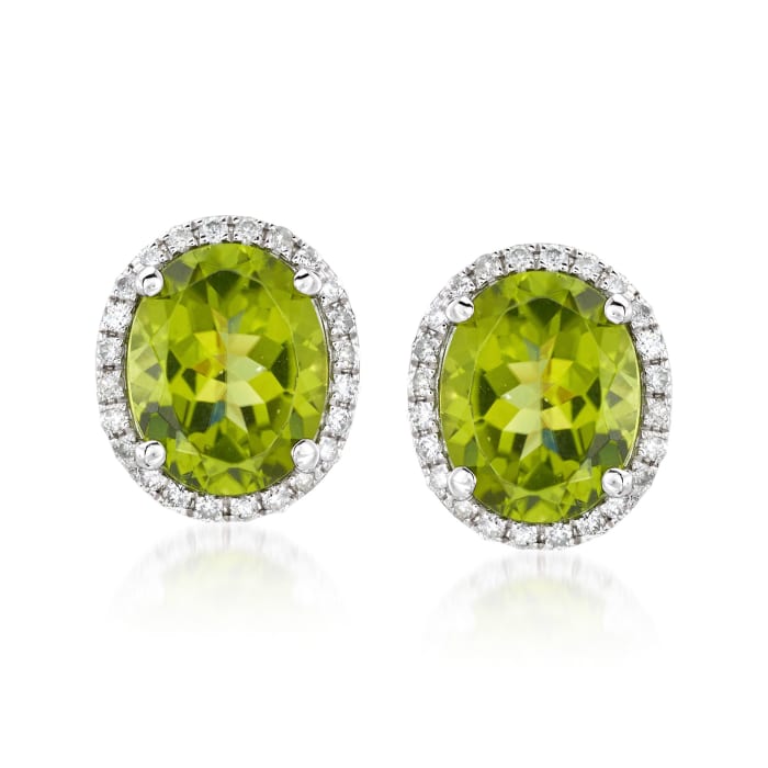 5.00 ct. t.w. Peridot and .31 ct. t.w. Diamond Earrings in 14kt White Gold