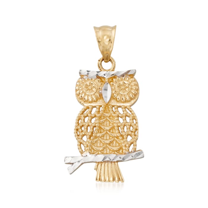 14kt Two-Tone Gold Owl Pendant