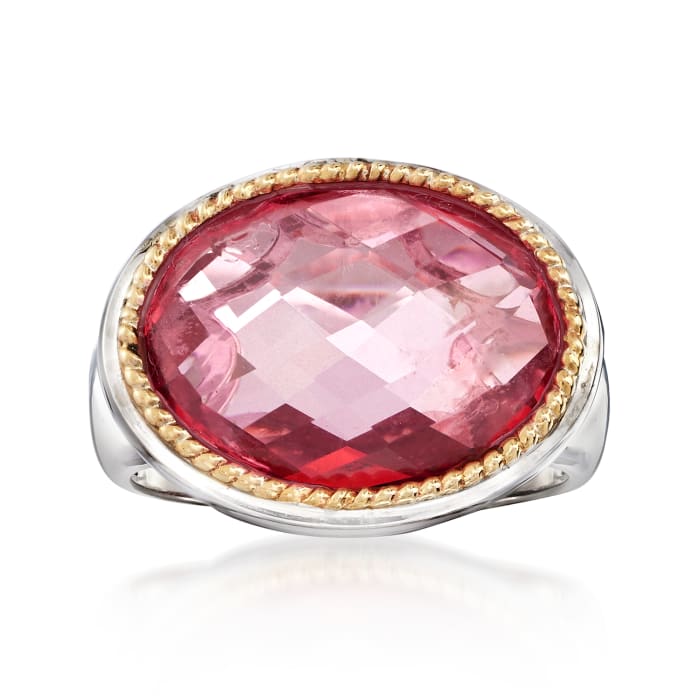 7.00 Carat Pink Quartz Ring in Sterling Silver and 14kt Yellow Gold