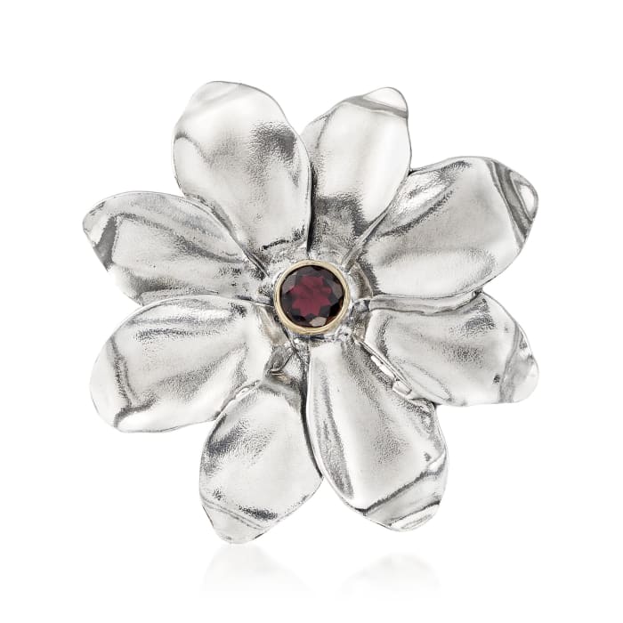 2.00 Carat Garnet Flower Pin with 14kt Yellow Gold in Sterling Silver