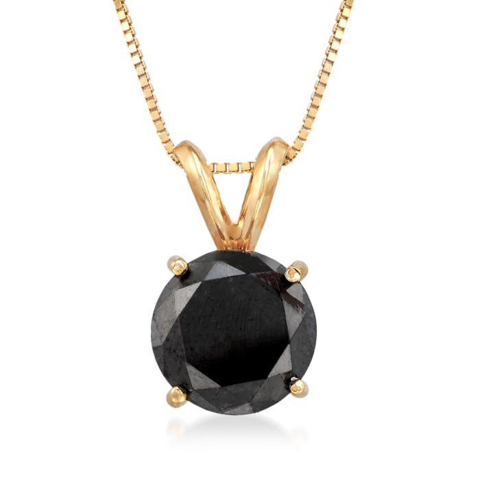 3.00 Carat Black Diamond Solitaire Necklace in 14kt Yellow Gold