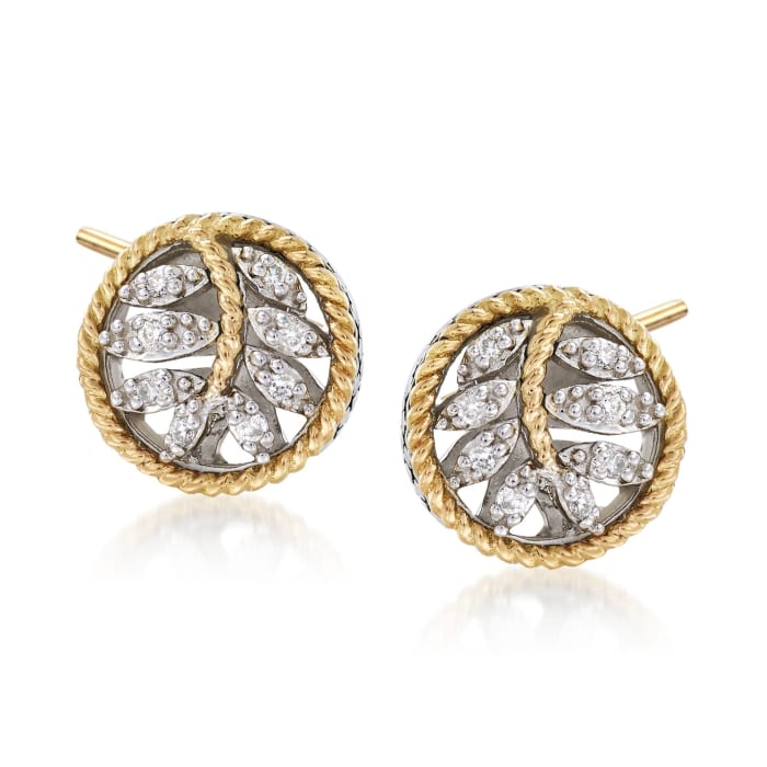 Andrea Candela Sterling Silver and 18kt Yellow Gold Leaf Earrings with Diamond Accents