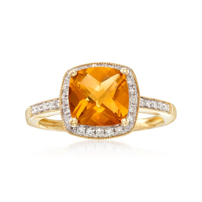 2.00 Carat Cushion-Cut Citrine and .10 ct. t.w. Diamond Ring in 14kt Yellow Gold
