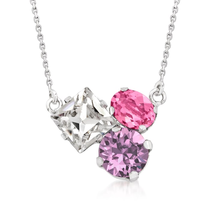 Italian Pink and White Crystal Necklace in Sterling Silver
