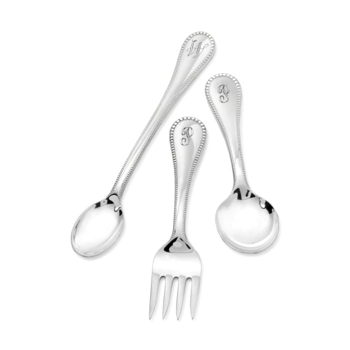 Reed & Barton &quot;Classic Bead&quot; Sterling Silver Baby Flatware 