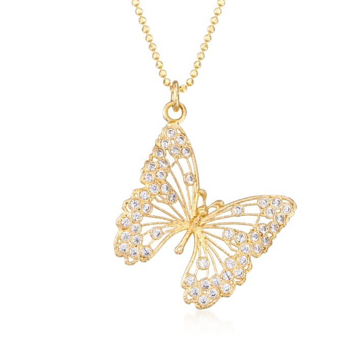 Italian 1.15 ct. t.w. CZ Butterfly Pendant Necklace in 24kt Gold Over Sterling