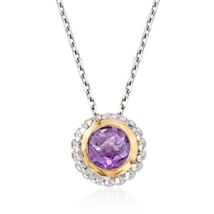 Phillip Gavriel &quot;Popcorn&quot; .36 Carat Amethyst Pendant Necklace in Sterling Silver and 18kt Yellow Gold