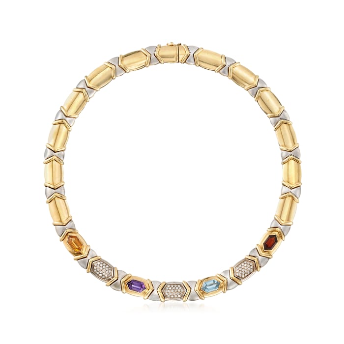 C. 1980 Vintage 9.50 ct. t.w. Multi-Stone and 1.00 ct. t.w. Diamond Necklace in 14kt Two-Tone Gold