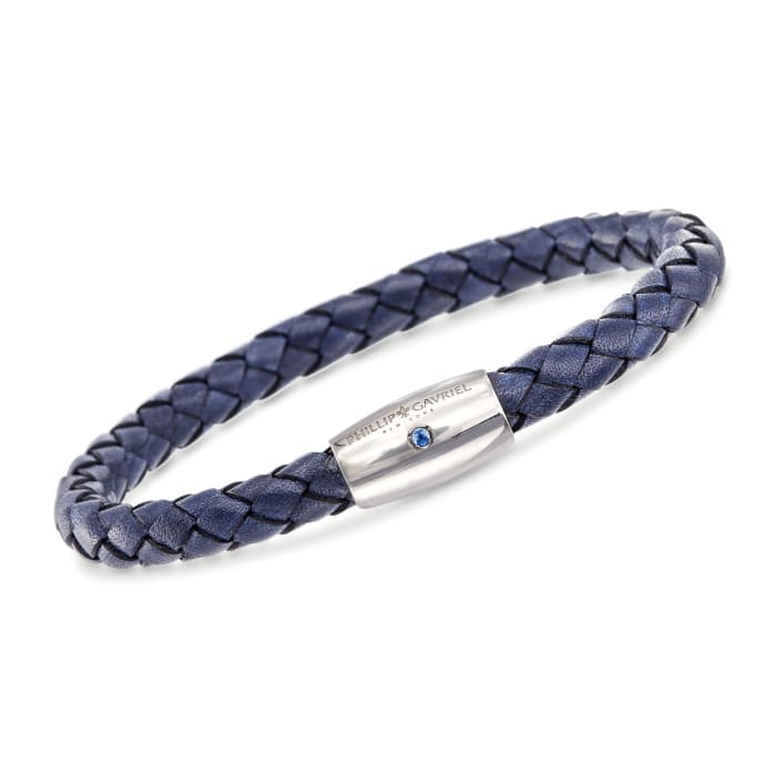 Phillip Gavriel Men's Blue Leather Bracelet with Sapphire Accent and ...