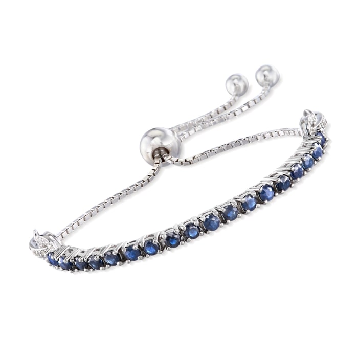 2.00 ct. t.w. Sapphire Bolo Bracelet with White Zircon Accents in Sterling Silver