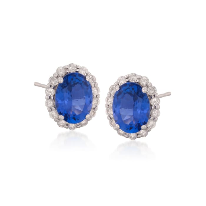 2.50 ct. t.w. Tanzanite and .56 ct. t.w. Diamond Stud Earrings in 14kt White Gold