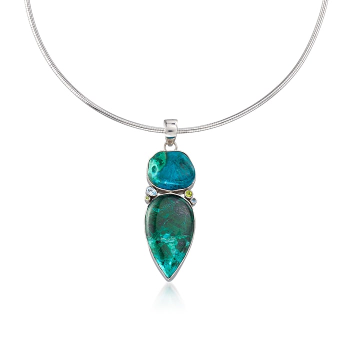 Chrysocolla Pendant Necklace with Blue Topaz and Peridot in Sterling Silver