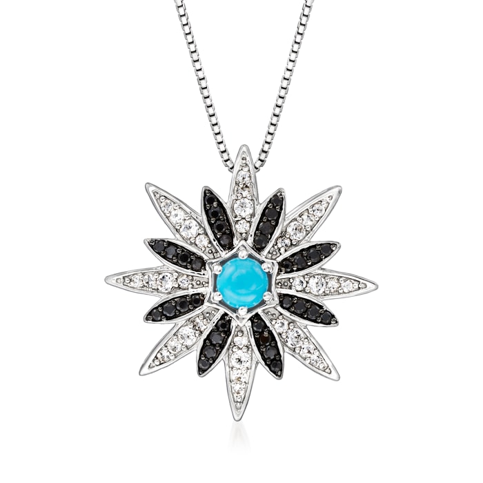Turquoise, .20 ct. t.w. White Topaz and .10 ct. t.w. Black Spinel Pendant  Necklace in Sterling Silver | Ross-Simons