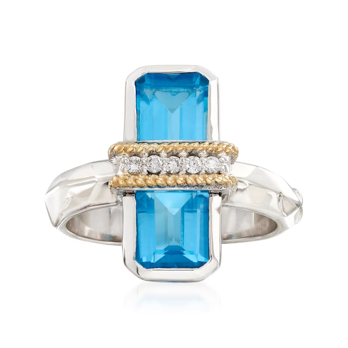 Andrea Candela &quot;Ilusion&quot; 3.80 ct. t.w. Blue Topaz and Diamond Ring in 18kt Gold and Sterling