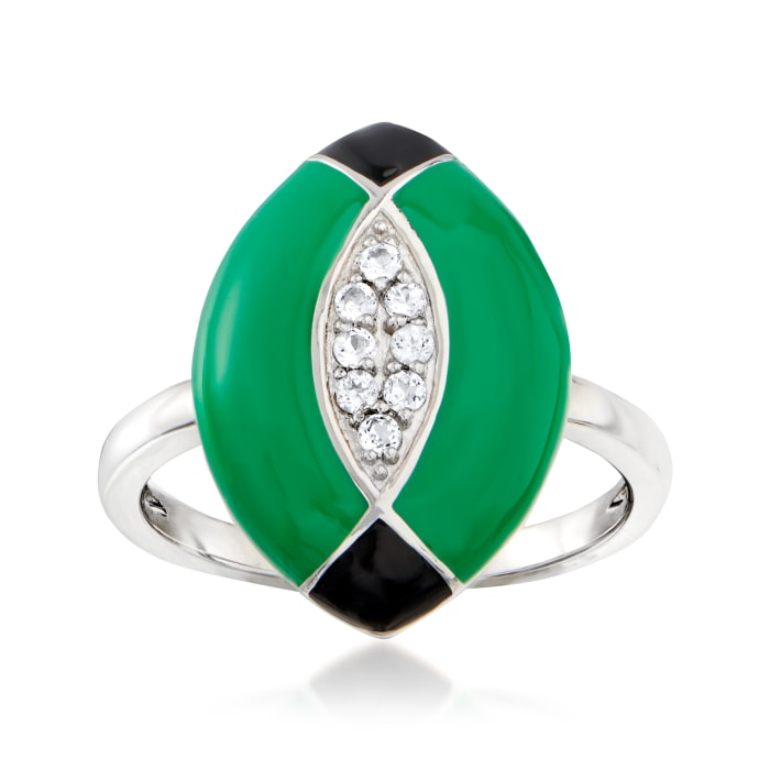 Ross-Simons Women's 10 ct. t.w. White Topaz Ring with Black and Green Enamel in Sterling Silver