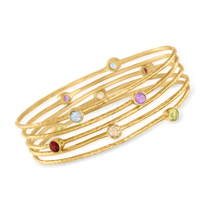 3.60 ct. t.w. Multi-Gemstone Jewelry Set: Five Bangle Bracelets in 18kt ...