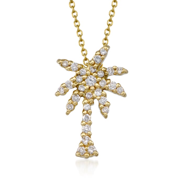 Roberto Coin &quot;Tiny Treasures&quot; .17 ct. t.w. Diamond Palm Tree Pendant Necklace in 18kt Yellow Gold