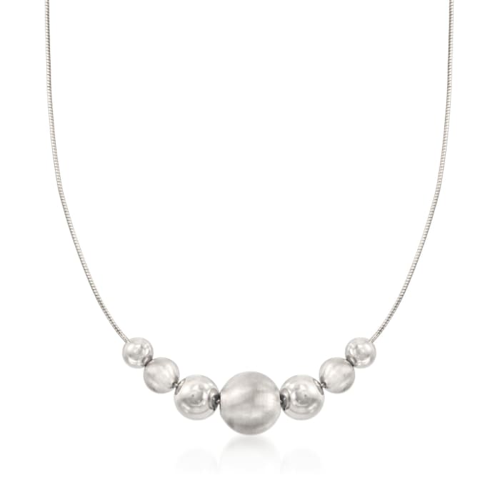 Italian 7-14mm Sterling Silver Brushed and Polished Bead Necklace