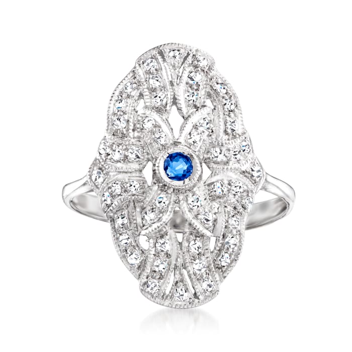 C. 1980 Vintage .40 ct. t.w. Diamond Oval Ring with Sapphire Accent in 18kt White Gold