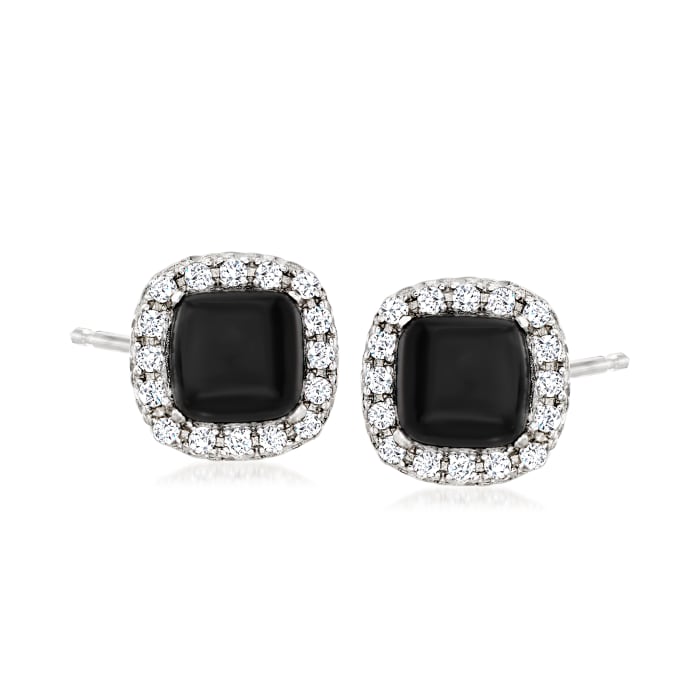Black Agate and .30 ct. t.w. White Topaz Earrings in Sterling Silver