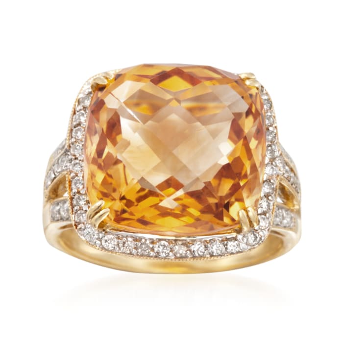 9.50 Carat Citrine and And .40 ct. t.w. Diamond Ring in 14kt Yellow Gold