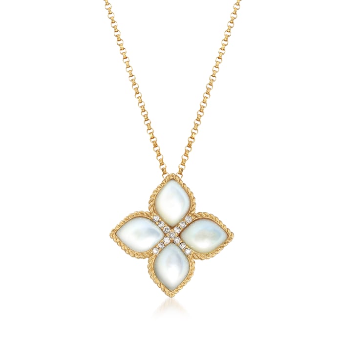 Roberto Coin &quot;Venetian Princess&quot; Mother-Of-Pearl Floral Pendant Necklace with Diamond Accents in 18kt Gold
