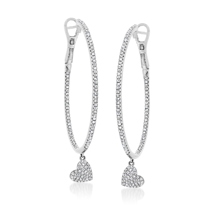.81 ct. t.w. Diamond Heart Hoop Drop Earrings in 18kt White Gold