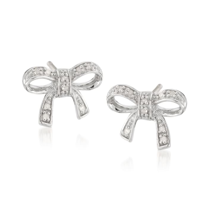 Sterling Silver Bow Earrings with Diamond Accents