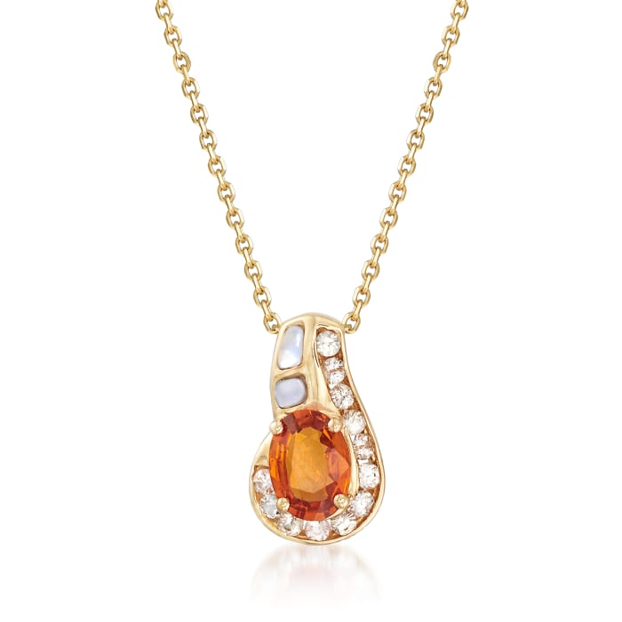 Mother-Of-Pearl and 1.10 ct. t.w. Multicolored Sapphire Pendant Necklace in 14kt Yellow Gold