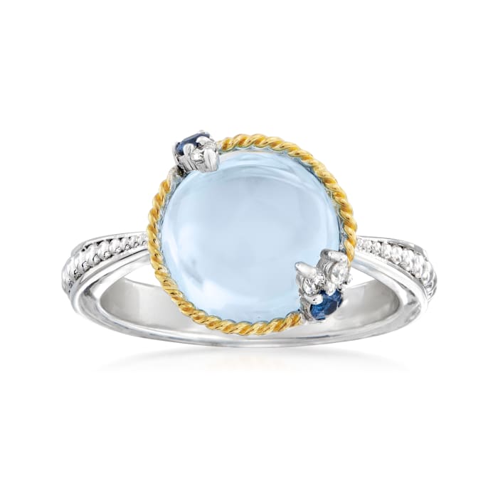 Andrea Candela &quot;Dulcitos&quot; 4.89 Carat Swiss Blue Topaz and .10 ct. t.w. Sapphire Ring in Sterling Silver and 18kt Yellow Gold