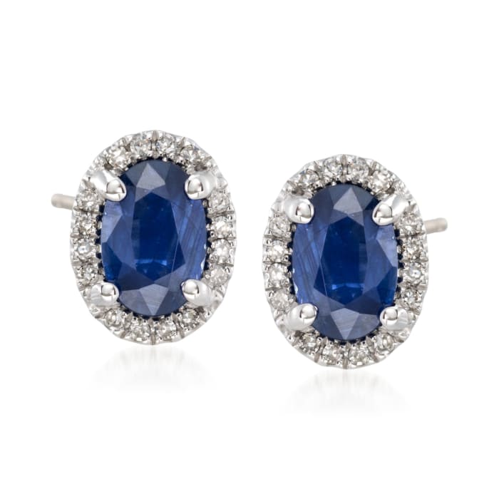1.10 ct. t.w. Sapphire and .10 ct. t.w. Diamond Stud Earrings in 14kt ...