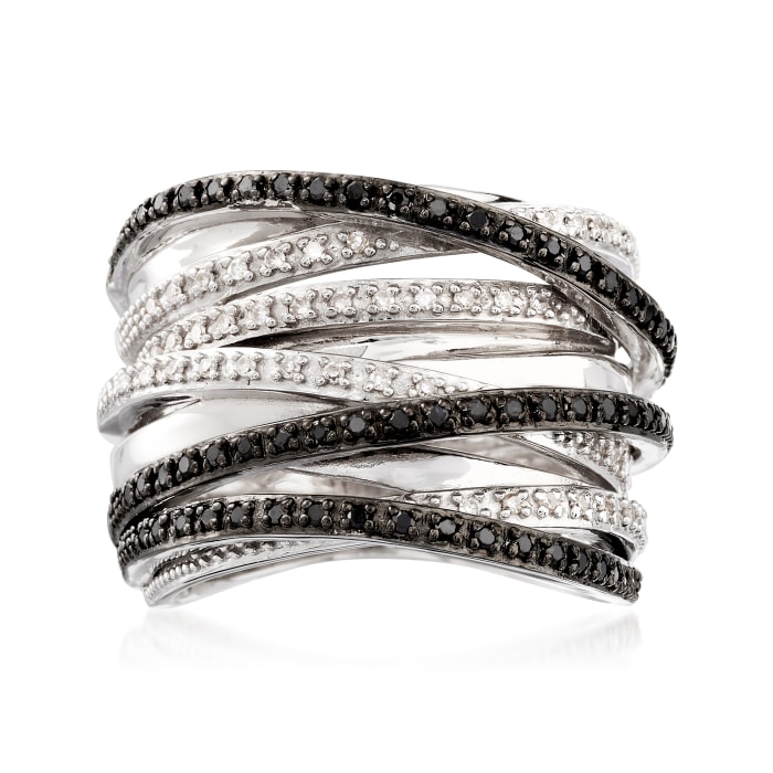 .30 ct. t.w. Black and White Diamond Highway Ring in Sterling Silver ...