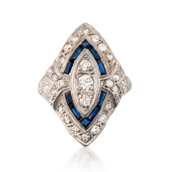 C. 1960 Vintage .15 ct. t.w. Created Sapphire and .60 ct. t.w. Diamond Dinner Ring in Platinum