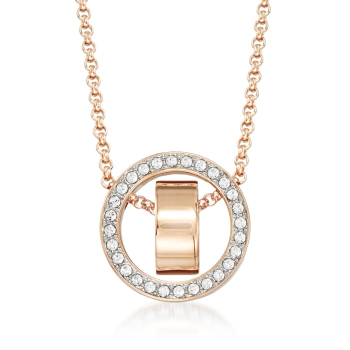 Swarovski Crystal &quot;Hollow&quot; Pave Crystal Open Circle Necklace in Rose Gold Plate