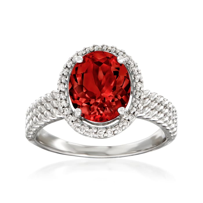 2.70 Carat Garnet and .13 ct. t.w. Diamond Halo Ring in 14kt White Gold