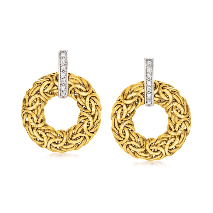 14kt Yellow Gold Byzantine Circle Drop Earrings with Diamond Accents