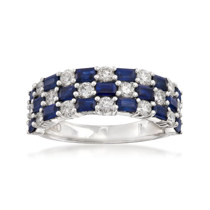 Gregg Ruth 1.75 ct. t.w. Baguette Sapphires and .86 ct. t.w. Diamond Checkerboard Ring in 18kt White Gold