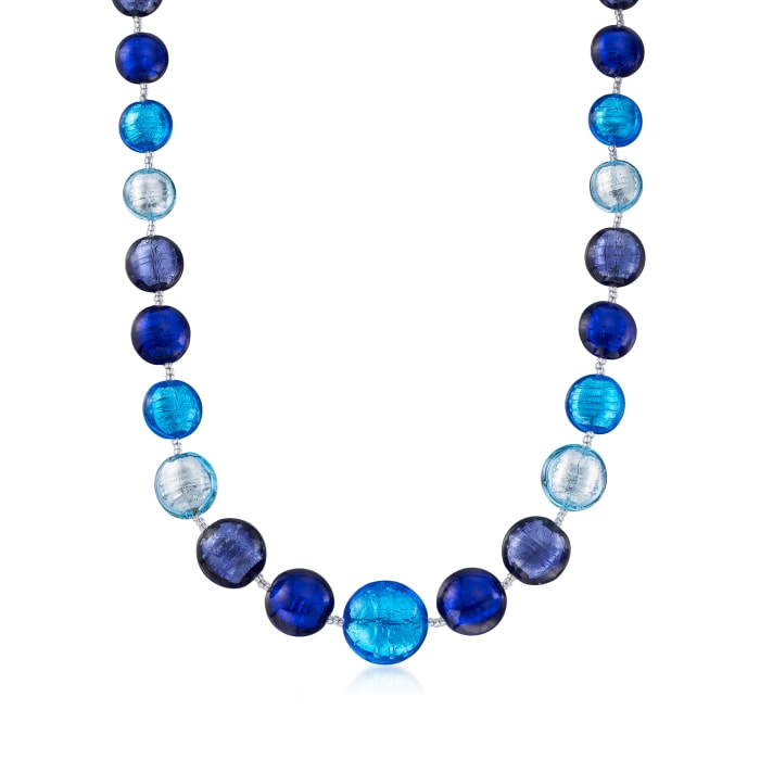 Italian Blue Murano Bead Necklace in Sterling Silver | Ross-Simons