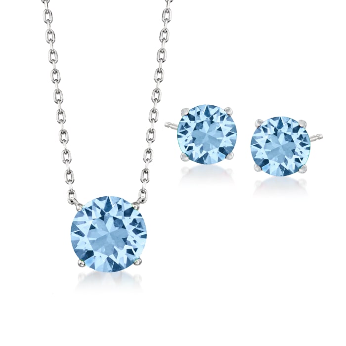 Jewelry Set: Blue Swarovski Crystal Necklace and Earrings in Sterling Silver