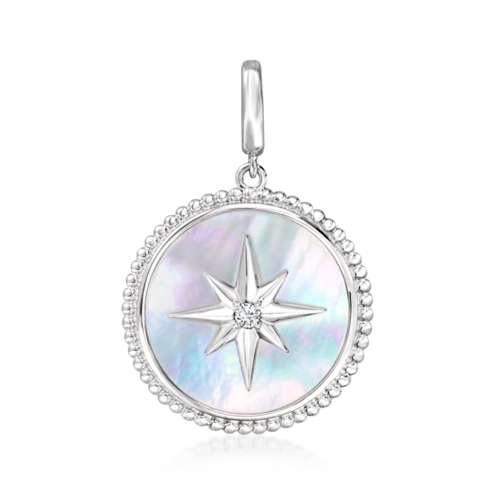 Gabriel Designs Mother-of-Pearl North Star Pendant with White Sapphire Accent in Sterling Silver