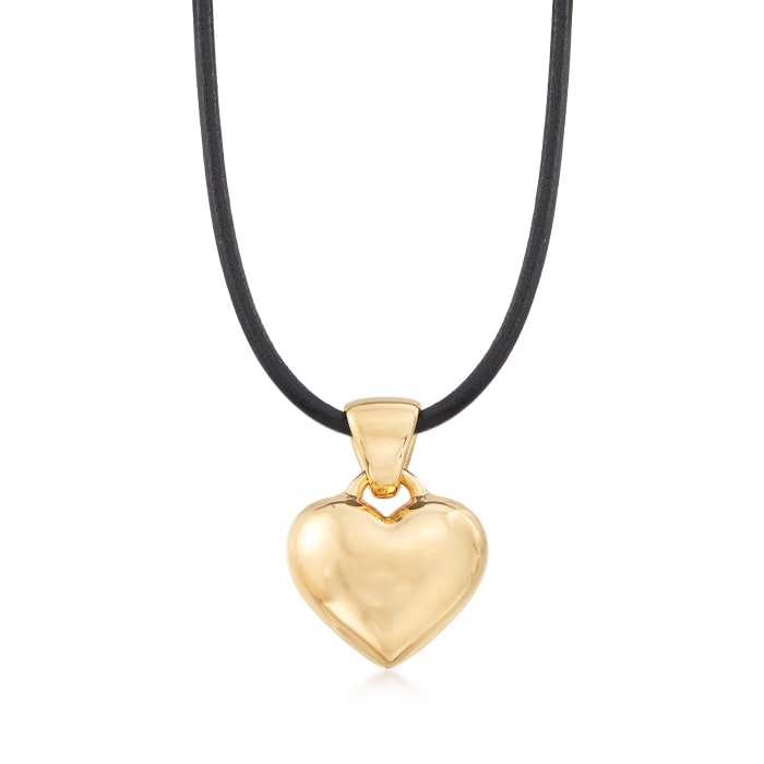 Italian Andiamo Heart Pendant Necklace in 14kt Yellow Gold with Leather Cord