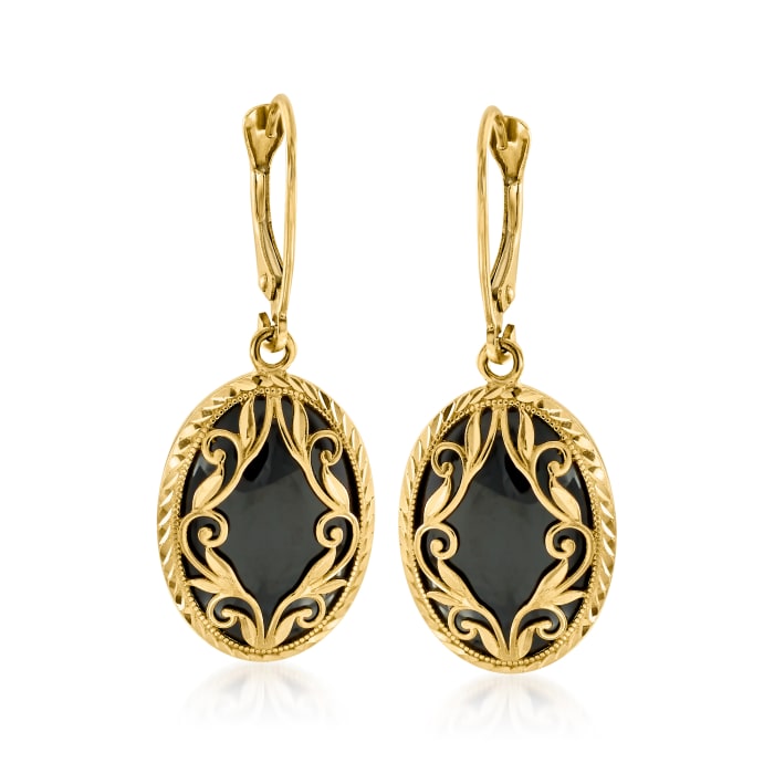 Onyx Drop Earrings in 14kt Yellow Gold 