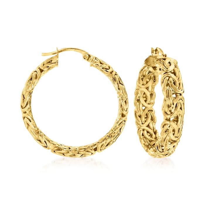 18kt Gold Over Sterling Medium Byzantine Hoop Earrings
