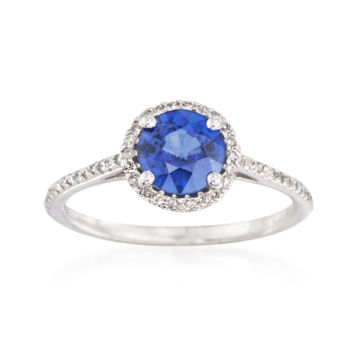 1.10 Carat Sapphire and .15 ct. t.w. Diamond Ring in 14kt White Gold