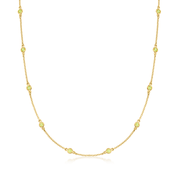 1.30 ct. t.w. Bezel-Set Peridot Station Necklace in 18kt Gold Over Sterling